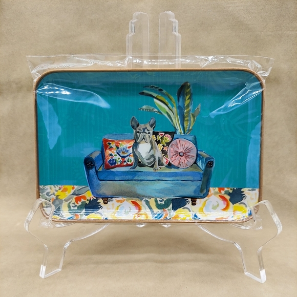 Heavy Decorative Metal Trinket Tray Boston Terrier Frenchie French Bulldog Dog - Picture 1 of 2